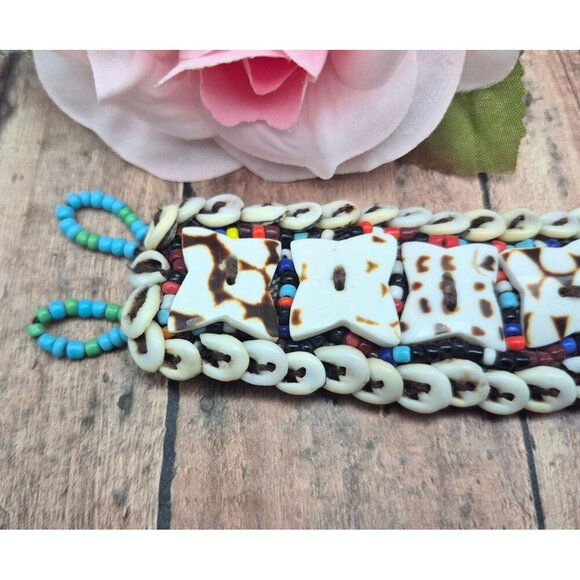 Handmade AFRICAN Jewelry Cowie Shell, Bead, & Seed Bead Bracelet Tribal 7.5 in - Picture 7 of 11